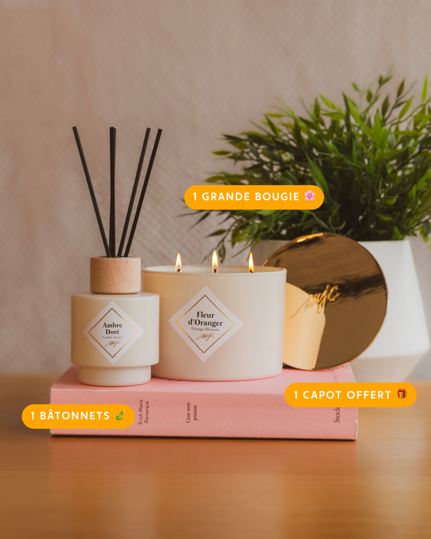 Duo grande bougie et bouquet parfumés